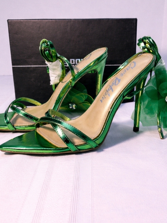 Cape Robbin Shoes - Cape Robbin Metallic Emerald Green Strappy Stiletto Heels